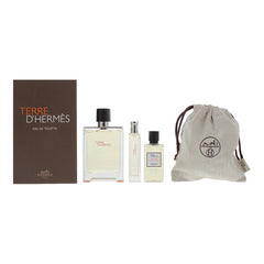 Coffret Cadeau Homme Hermès Terre d'Hermès EDT 100ml + Gel Douche 40ml + EDT 15ml + Pochette
