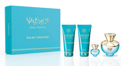 Coffret Cadeau Versace Dylan Turquoise 100ml EDT Vaporisateur + Lait Corps 100ml + Gel Douche 100ml + Miniature pour Femme