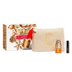 Estuche de regalo Clarins: Sérum doble para ojos (20 ml), sérum para pestañas (3 ml), máscara de pestañas (3 ml) y neceser.