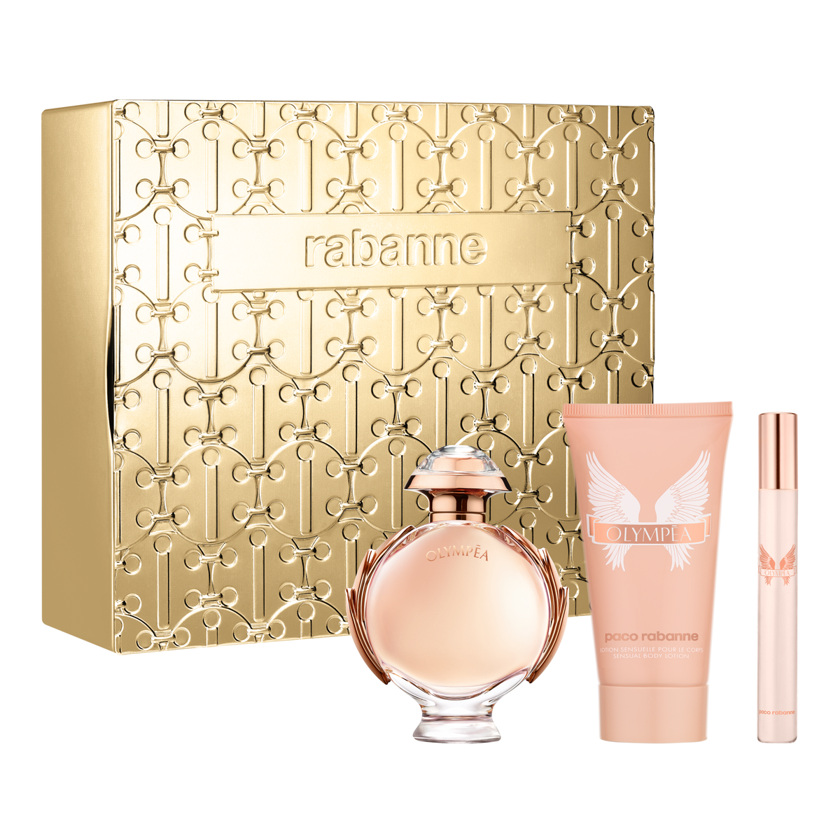 Set de regalo Olympea Paco Rabanne 50 ml EDP + Loción corporal 75 ml + Mini EDP 10 ml para mujer