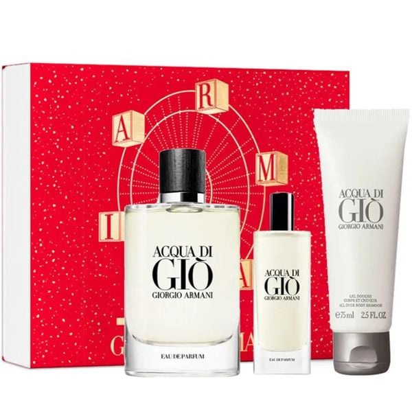 Coffret Cadeau Giorgio Armani Acqua Di Gio Eau de Parfum 125ml + Gel Douche 75ml + Mini 15ml pour Homme