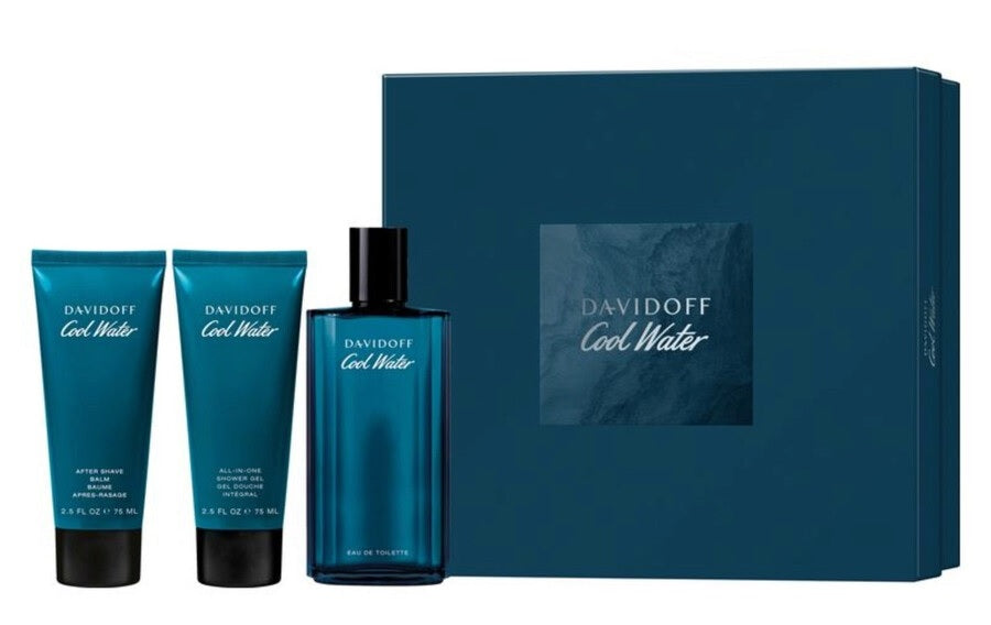 Davidoff Men's Cool Water 125ml EDT + 75ml Duschgel + 75ml After Shave Balsam für Herren Geschenkset