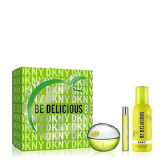 DKNY Be Delicious 100ml Spray EDP per Donna Set Regalo + 150ml Mousse Doccia + Mini