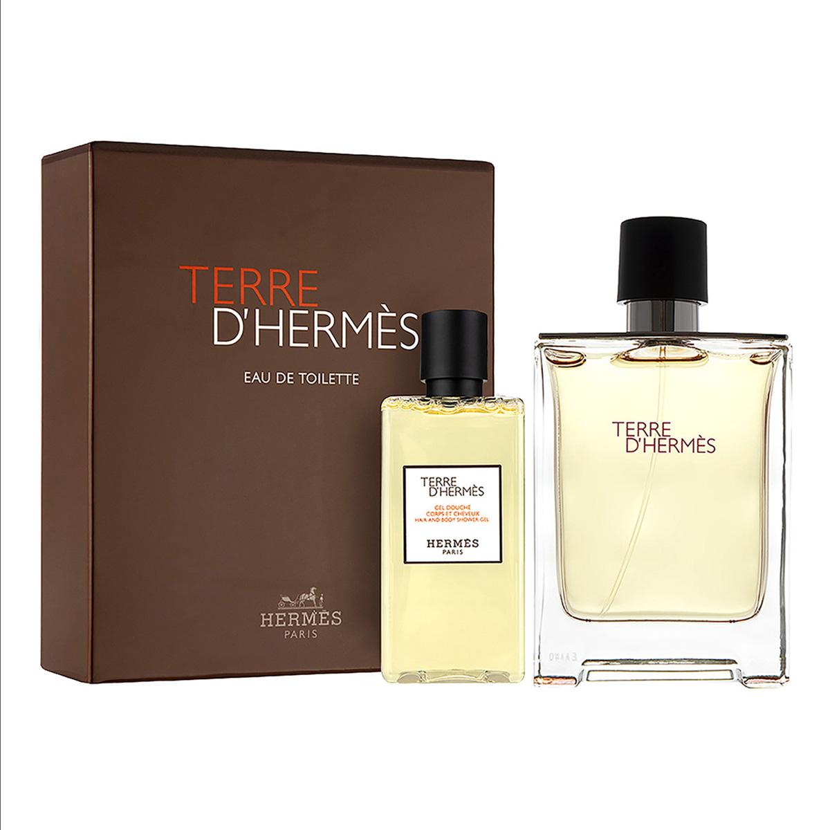 Coffret Cadeau Hermes Terre D'Hermes Eau de Toilette Vaporisateur 100ml + Gel Douche 80ml pour Homme