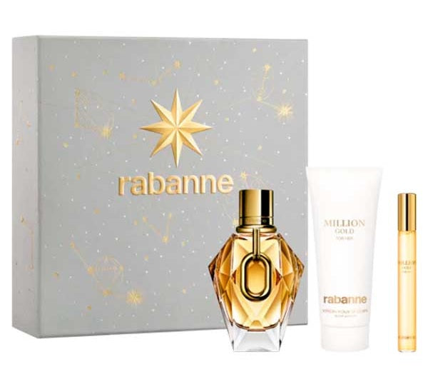 Coffret Paco Rabanne Million Gold Femme Eau de Parfum 90ml + Lait Corps 100ml + Eau de Parfum 10ml