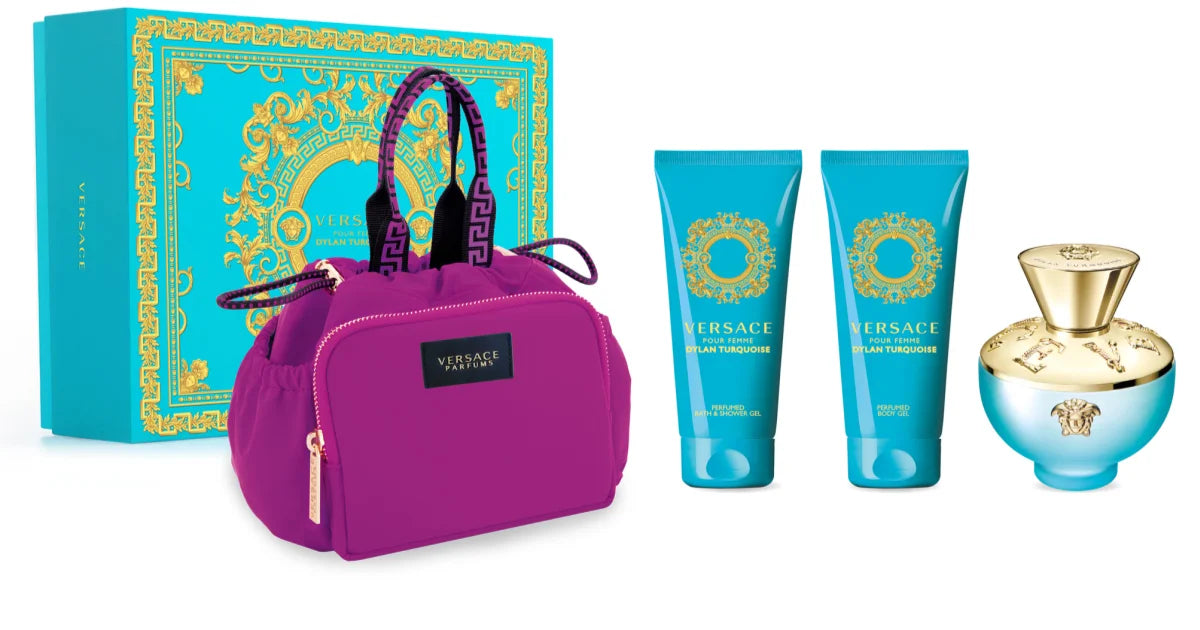Versace Dylan Turquoise Geschenkset 100ml EDT + 100ml Körperlotion + 100ml Duschgel + Tasche