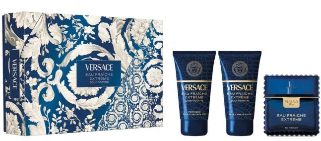 Coffret Cadeau Versace Eau Fraiche Extreme 50ml EDP + Gel Douche 50ml + Après-Rasage 50ml pour Homme
