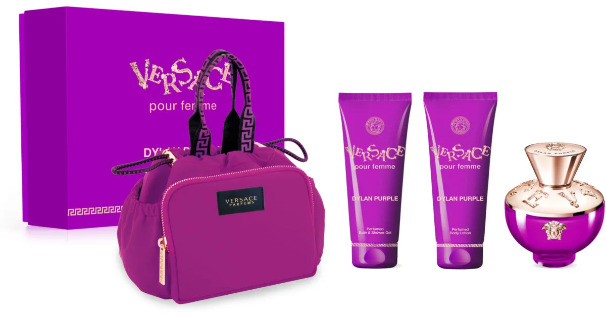 Coffret Cadeau Femme Versace Dylan Purple 100ml EDP + Gel Douche 100ml + Lait Corps 100ml + Sac