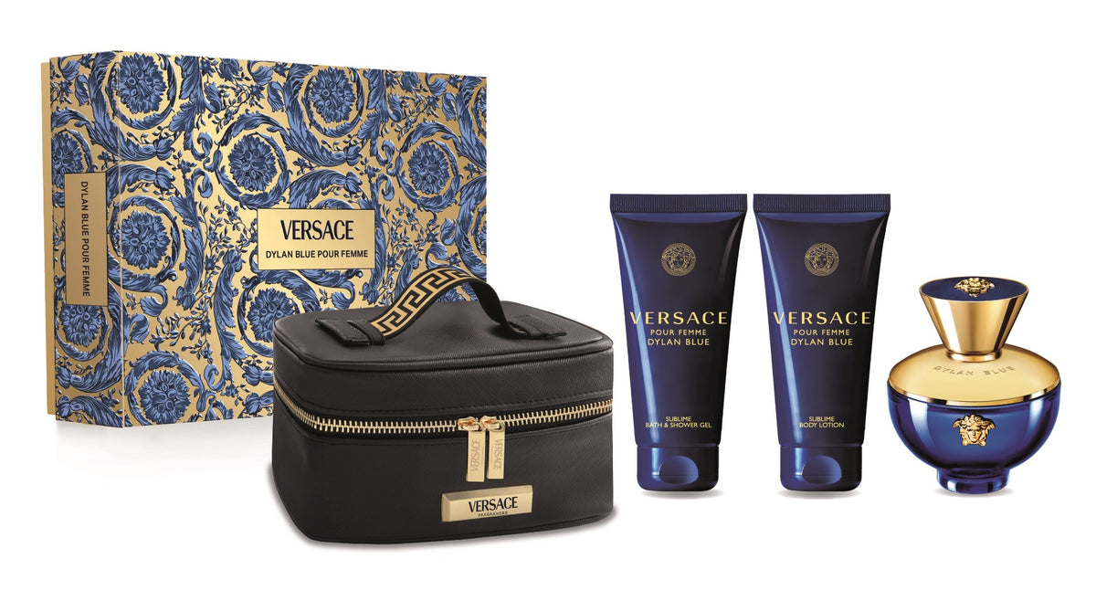 Coffret Cadeau Versace Dylan Blue Eau de Parfum 100ml + Gel Douche 100ml + Lait Corps 100ml + Trousse
