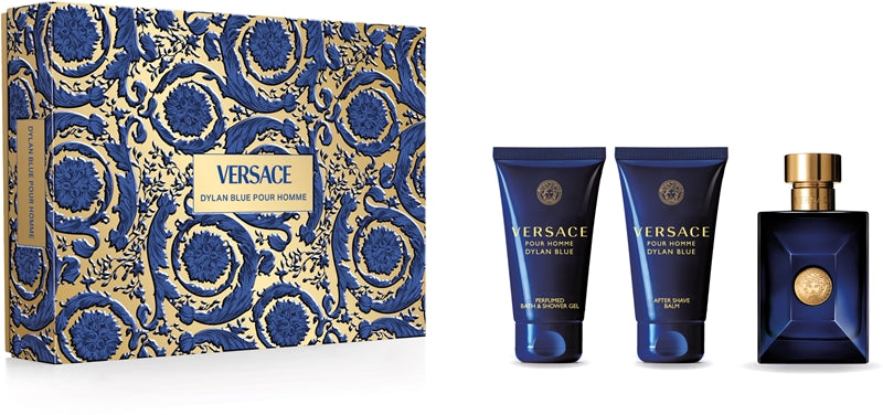 Coffret Cadeau Versace Dylan Blue Pour Homme 50 ml EDT + Baume Après-Rasage 50 ml + Gel Douche 50 ml pour Homme